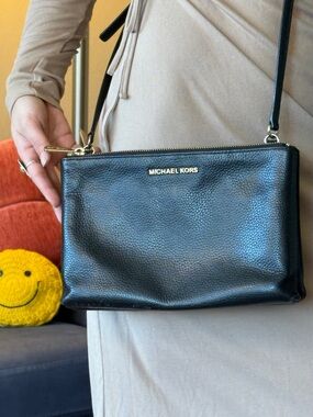 Michael Kors Black Pebbled Leather Crossbody with Gold Hardware